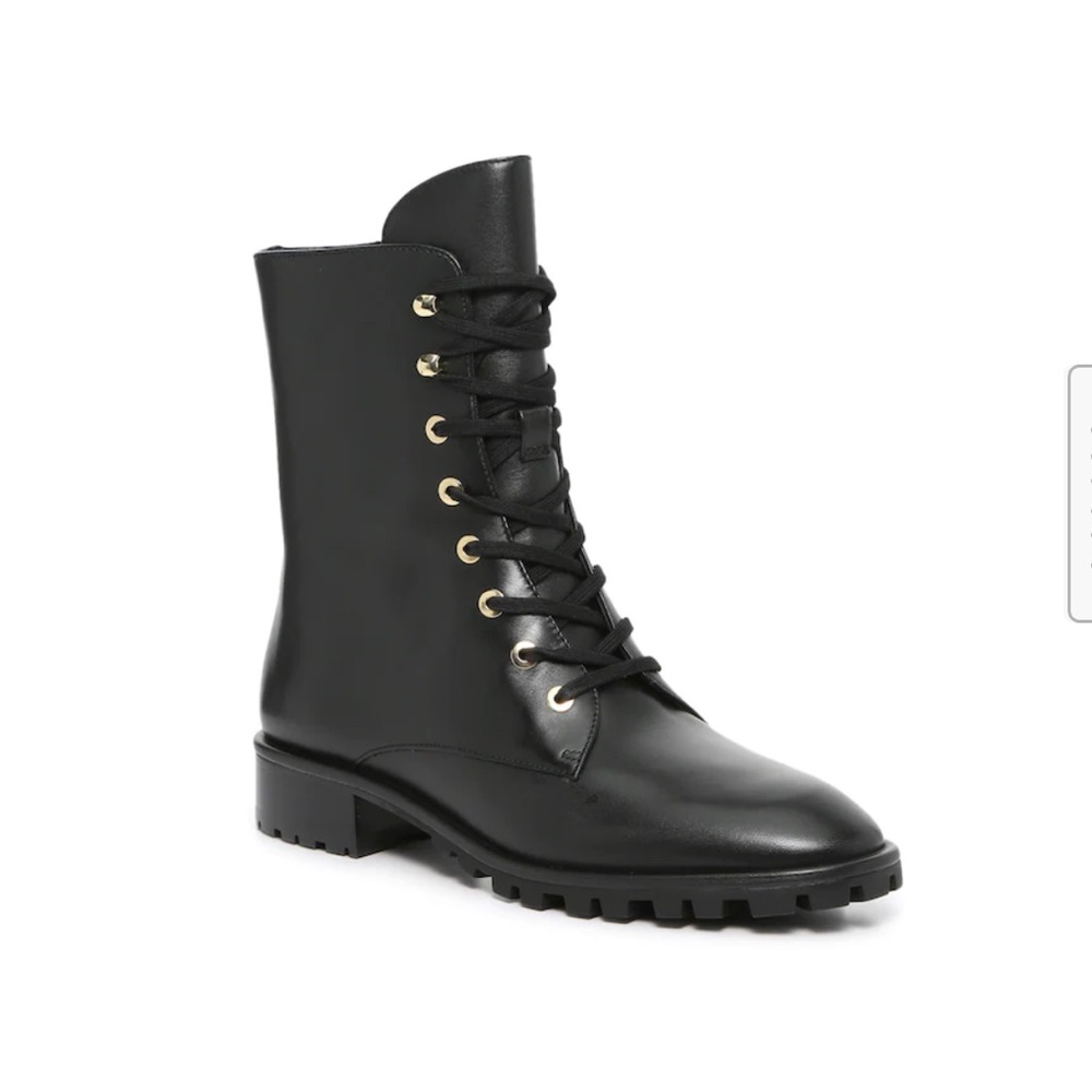 Stuart Weitzman Leather Combat Boot Black